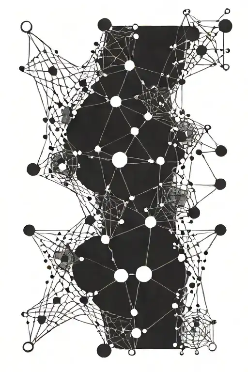 A detailed neural network design incorporating philosophical symbols such as the Socratic method and Wittgenstein's language games tattoo design idea
