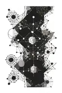 A detailed neural network design incorporating philosophical symbols such as the Socratic method and Wittgenstein's language games tattoo design idea
