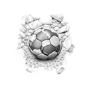 Soccer ball breaking through a brick wall tattoo design idea