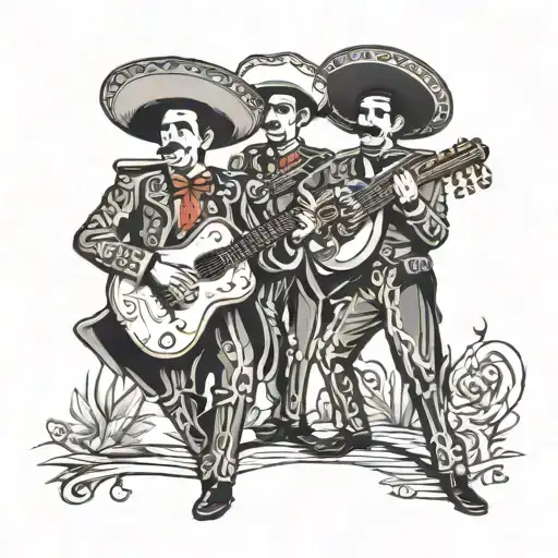 mariachi band playing beautiful music with Mexican heritage associated in the background  tattoo design idea