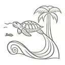 A palm tree with a wave and a turtle swimming tattoo design idea