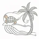 A palm tree with a wave and a turtle swimming tattoo design idea