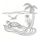 A palm tree with a wave and a turtle swimming tattoo design idea