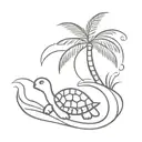 A palm tree with a wave and a turtle swimming tattoo design idea