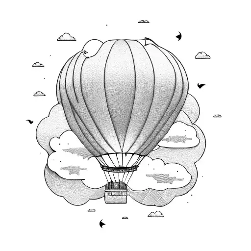 big hot air ballon style steampunk with cloud tattoo design idea