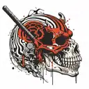 tiger skull with an axe through its head, Viking runes engraved in the hilt and axe head  tattoo design idea