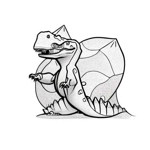 cartoon dinosaur with UFO tattoo design idea