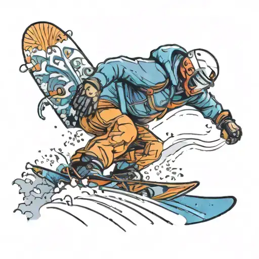 A snowboarder carving through fresh powder on a mountain slope tattoo design idea