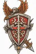 Templar shield with wings and swords crossed tattoo design idea