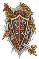 Templar shield with wings and swords crossed tattoo design idea