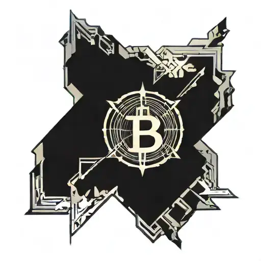 A roman leaf crown with a small bitcoin symbol on top and a bigger cross in the middle tattoo design idea