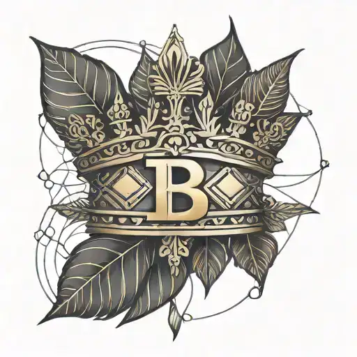 A roman leaf crown with a bitcoin symbol on top and cross in the middle tattoo design idea
