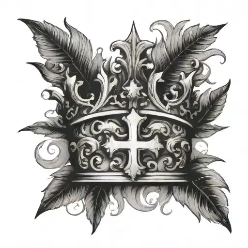 A roman leaf crown with a cross in the middle tattoo design idea