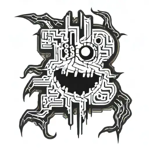 bitcoin symbol as a blink 182 smiley face with x's as eyes melting tattoo design idea