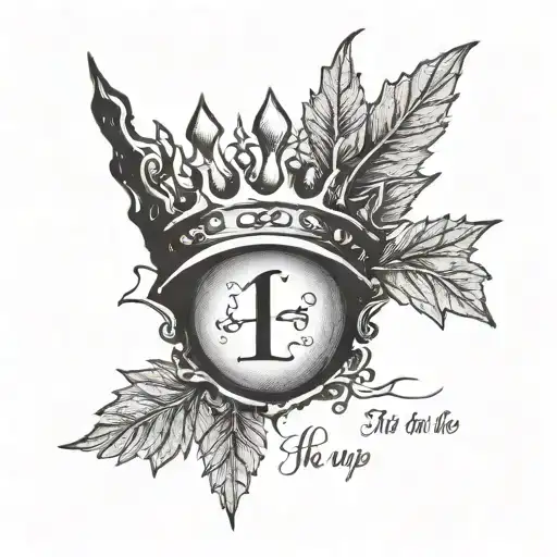 "if it is to be it is up to me" written small font cursive somwhere inside leaf crown with cross   tattoo design idea