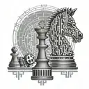 A chess piece made out of binary code with a bitcoin symbol on top tattoo design idea