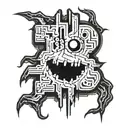 bitcoin symbol as a blink 182 smiley face with x's as eyes melting tattoo design idea