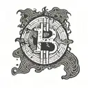 bitcoin symbol as a blink 182 smiley face with x's as eyes melting tattoo design idea