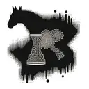 A chess piece made out of binary code with a bitcoin symbol on top tattoo design idea