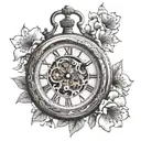 1930s carriage clock surrounded by cherry blossom  tattoo design idea
