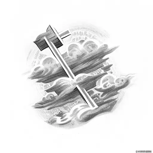 Christian Cross with clouds tattoo design idea