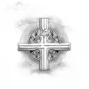 Christian Cross with clouds behind it. Put bible verse underneath. tattoo design idea
