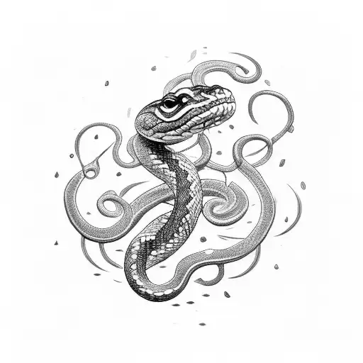 A dotwork design of a snake coiling around a sword, creating a unique and intricate sleeve tattoo tattoo design idea