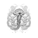 A dotwork design of a snake coiling around a sword, creating a unique and intricate sleeve tattoo tattoo design idea