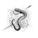 A dotwork design of a snake coiling around a sword, creating a unique and intricate sleeve tattoo tattoo design idea