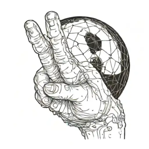 an upraised arm holding a black sphere in its hand as if it was going to throw it away from the viewer in profile  tattoo design idea