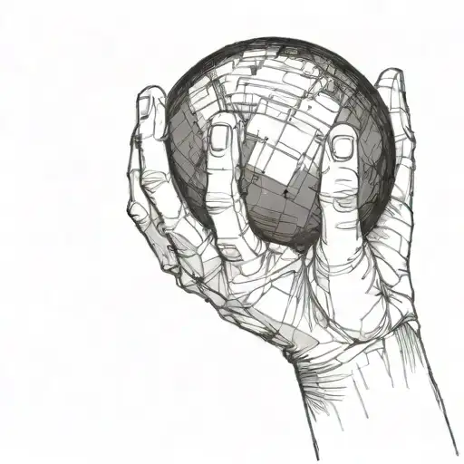 an upraised arm holding a black sphere in its hand as if it was going to throw it away from the viewer in profile  tattoo design idea