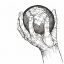 an upraised arm holding a black sphere in its hand as if it was going to throw it away from the viewer in profile  tattoo design idea