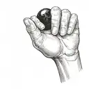 an upraised arm holding a black sphere in its hand as if it was going to throw it away from the viewer in profile  tattoo design idea