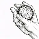 an upraised arm holding a black sphere in its hand as if it was going to throw it away from the viewer in profile  tattoo design idea