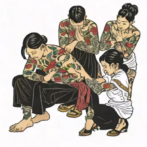 four people formally bowing and curtseying  tattoo design idea