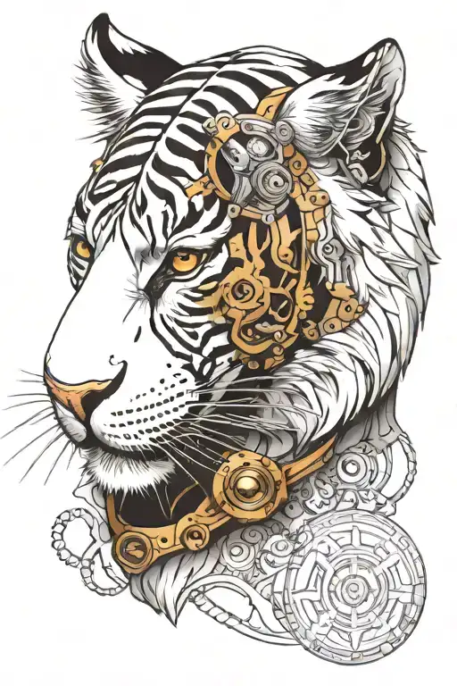 steampunk White tiger head tattoo design idea