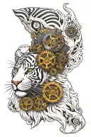 steampunk White tiger head tattoo design idea