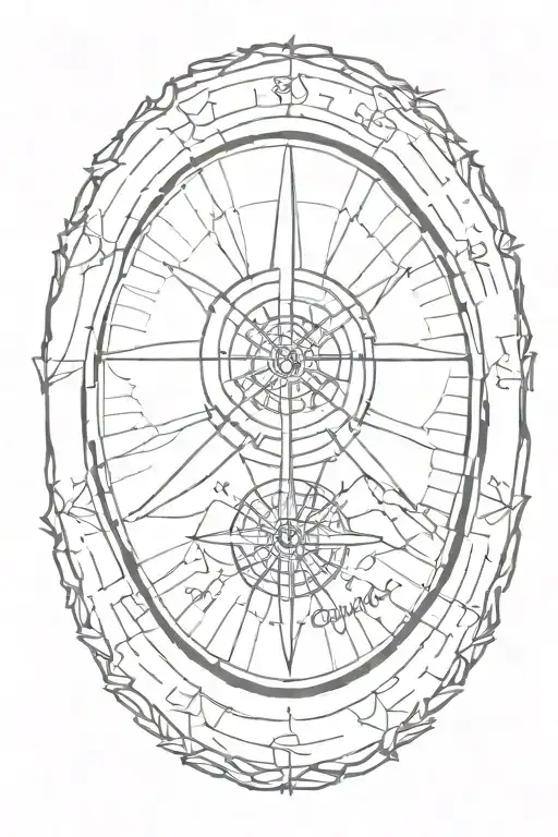 mountain bike tire with a compass as the wheel tattoo design idea