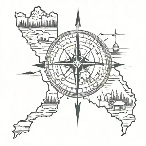 compass with oregon landmarks tattoo design idea