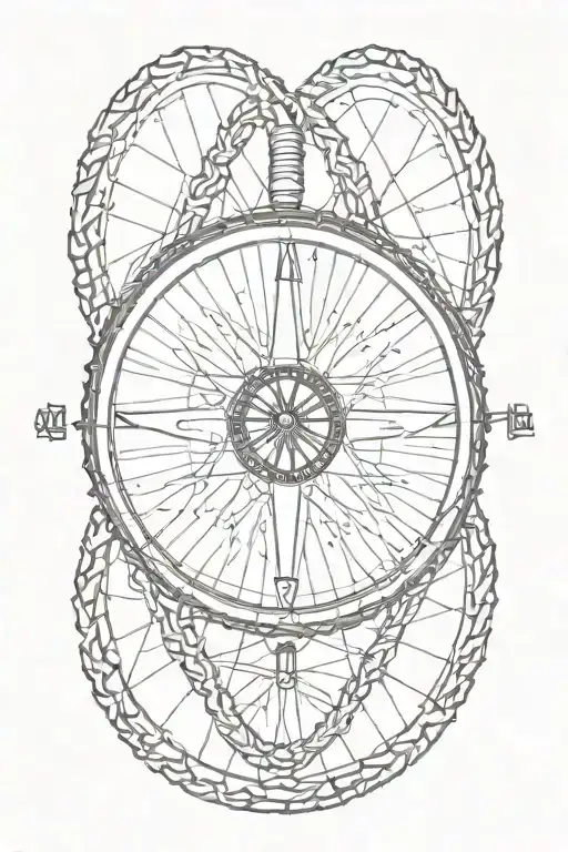 mountain bike tire with a compass directions as the spokes tattoo design idea