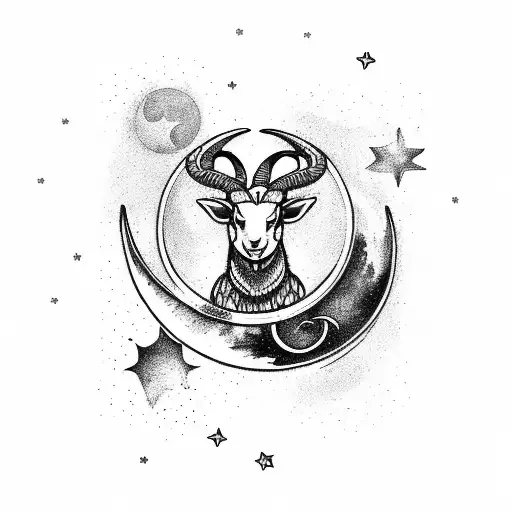 Capricorn symbol with moon and stars tattoo design idea
