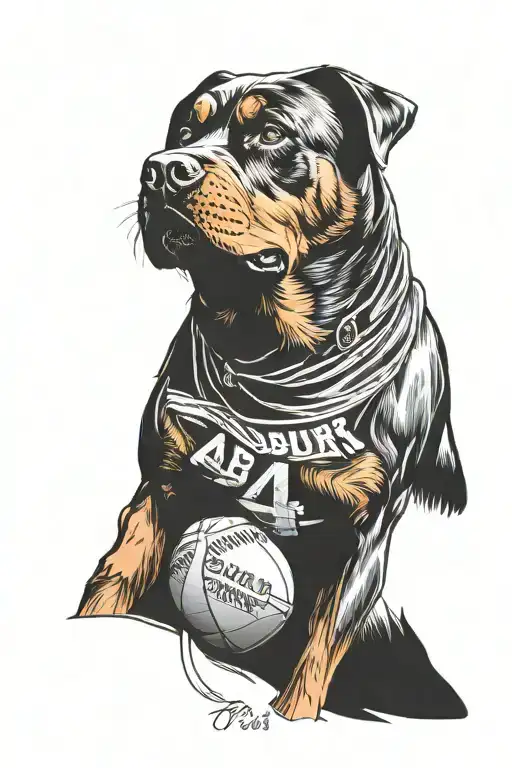 A fierce rottweiler wearing an Auburn football jersey tattoo design idea