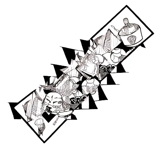 A blackwork illustration of a graffiti artwork tattoo design idea