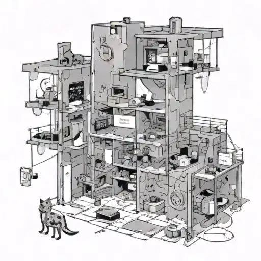 An engineer's blueprint of a cat-themed video game level, with hidden Easter eggs and power-ups scattered throughout tattoo design idea