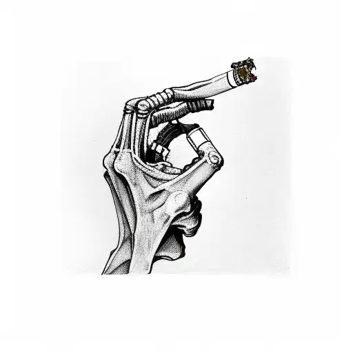skeleton hand holding a cigarette and a beer tattoo design idea