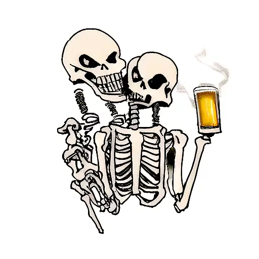 skeleton hand holding a cigarette and a beer tattoo design idea