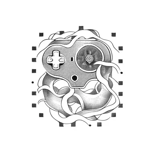 A retro video game controller with vines tattoo design idea
