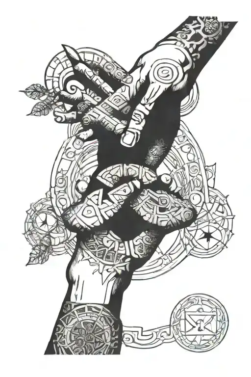 runic circles around the hand tattoo design idea