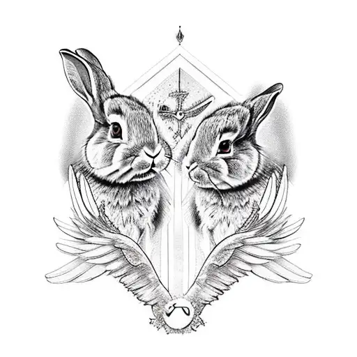 rabbit with black angel wings tattoo design idea