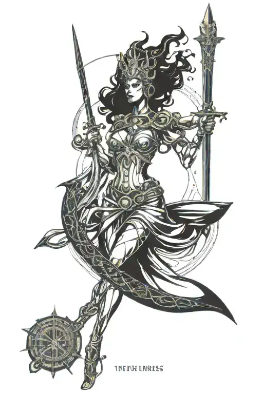  The goddess Themis—also known as Femida—stands with her eyes blindfolded, holding a sword in one hand and scales in the tattoo design idea